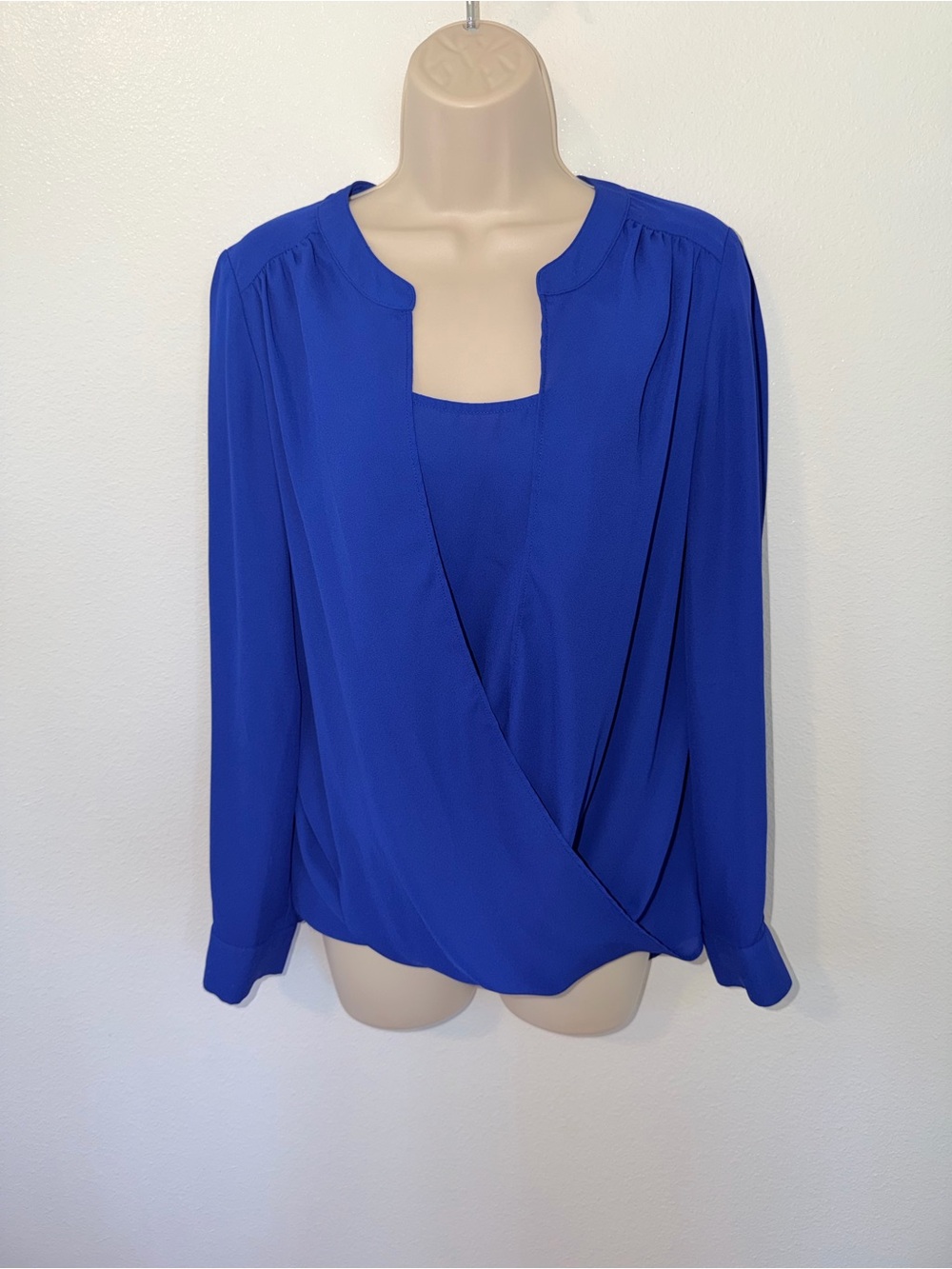 Royal Blue Long Sleeve Surplice Women's Top
